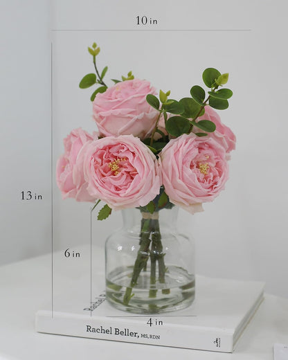 Artificial Flowers with Pink Roses in Vase, Lifelike Fake Flowers in Vase, Faux Flower Arrangements for Dining Table Centerpiece Decor, Table Centerpieces for Dining Room