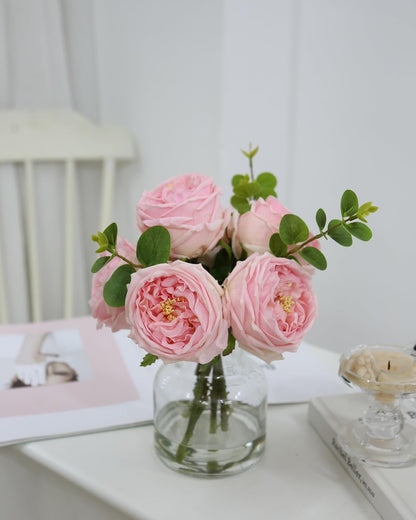 Artificial Flowers with Pink Roses in Vase, Lifelike Fake Flowers in Vase, Faux Flower Arrangements for Dining Table Centerpiece Decor, Table Centerpieces for Dining Room