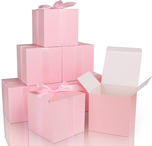 Small Gift Boxes 25 Pack 6x6x6 inches Pink Gift Boxes with Lids for Gifts, Crafting, Wedding Party Favor, Cupcake Boxes, Candy, Bridesmaids Proposal Box with Ribbons and Stickers