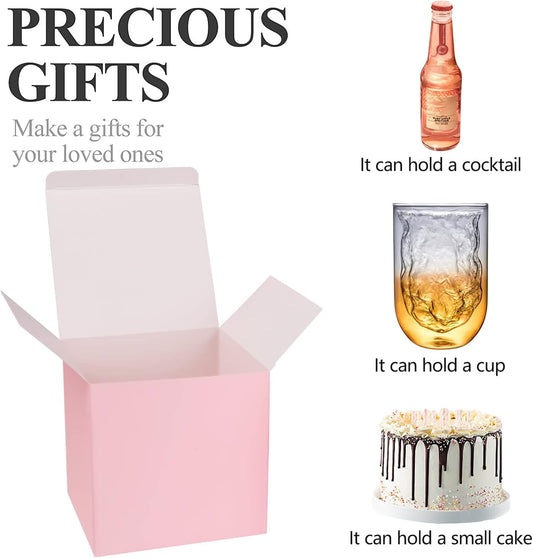 Small Gift Boxes 25 Pack 6x6x6 inches Pink Gift Boxes with Lids for Gifts, Crafting, Wedding Party Favor, Cupcake Boxes, Candy, Bridesmaids Proposal Box with Ribbons and Stickers