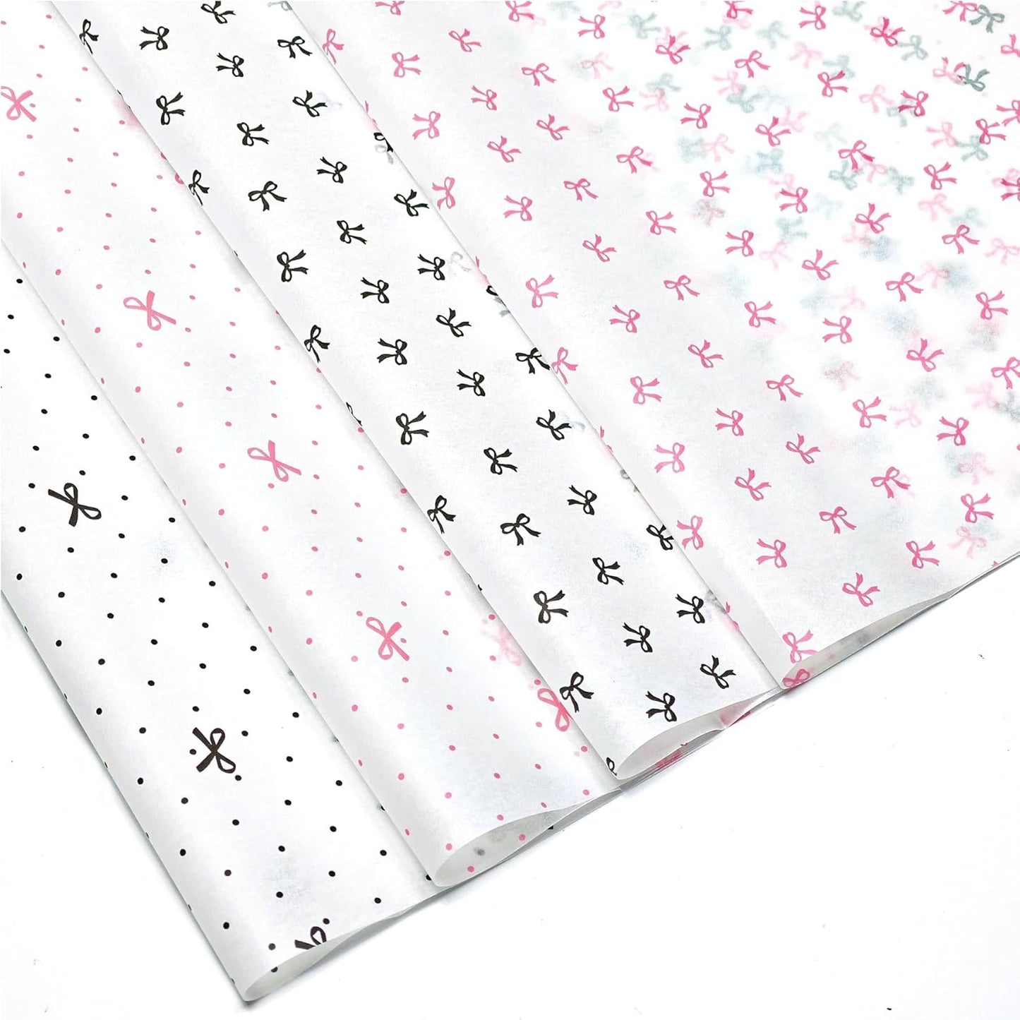 60 Sheets Black & Pink Bow Tissue Paper Bulk Wrapping Tissue Paper for Gift Bags Crafts, Pretty Art Packing Supplies for Birthdays, Weddings, Bridal Shower, Holiday Decor, 20x14in