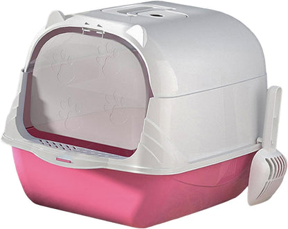 Fully Enclosed Cat Litter Box with Hood and Handle Durable with Flap on Front