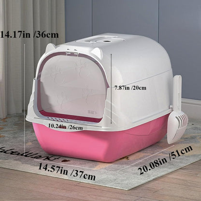 Fully Enclosed Cat Litter Box with Hood and Handle Durable with Flap on Front