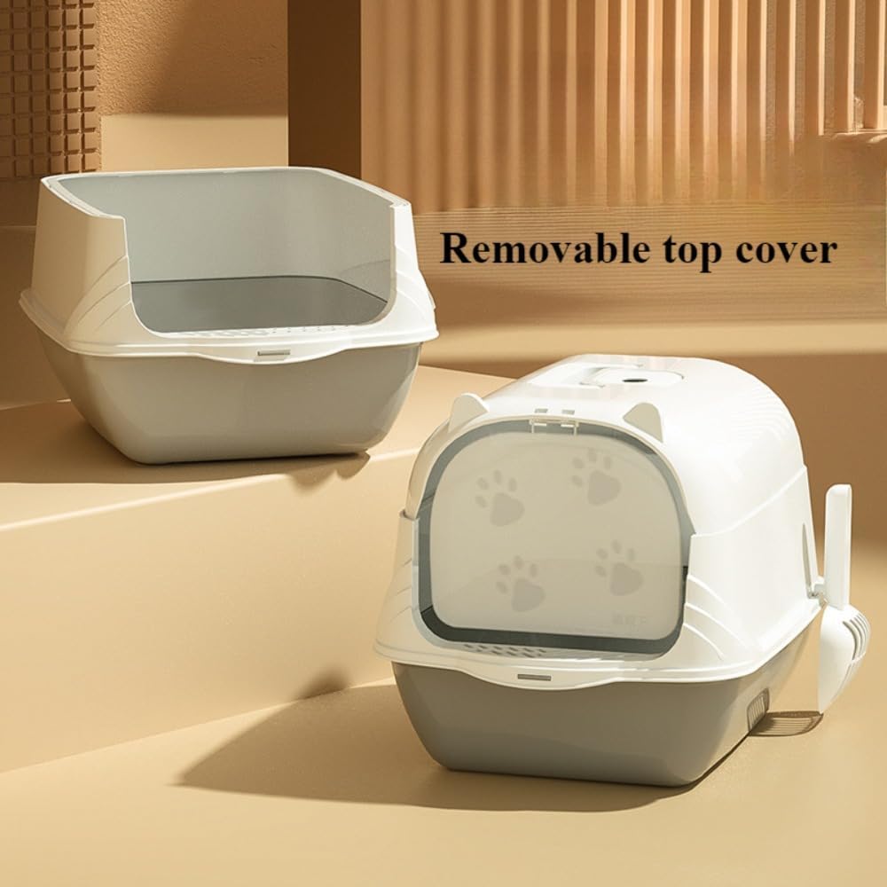 Fully Enclosed Cat Litter Box with Hood and Handle Durable with Flap on Front