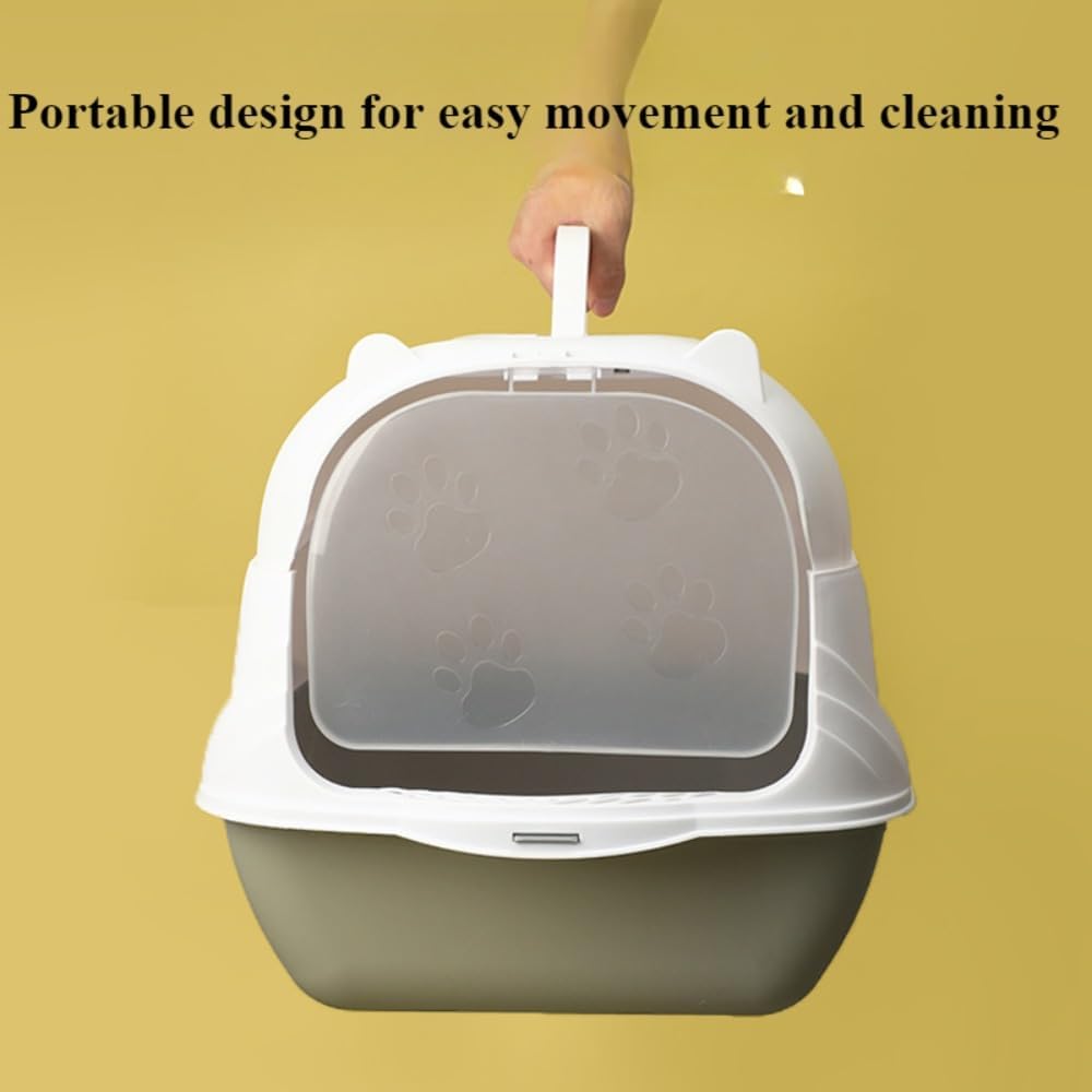 Fully Enclosed Cat Litter Box with Hood and Handle Durable with Flap on Front
