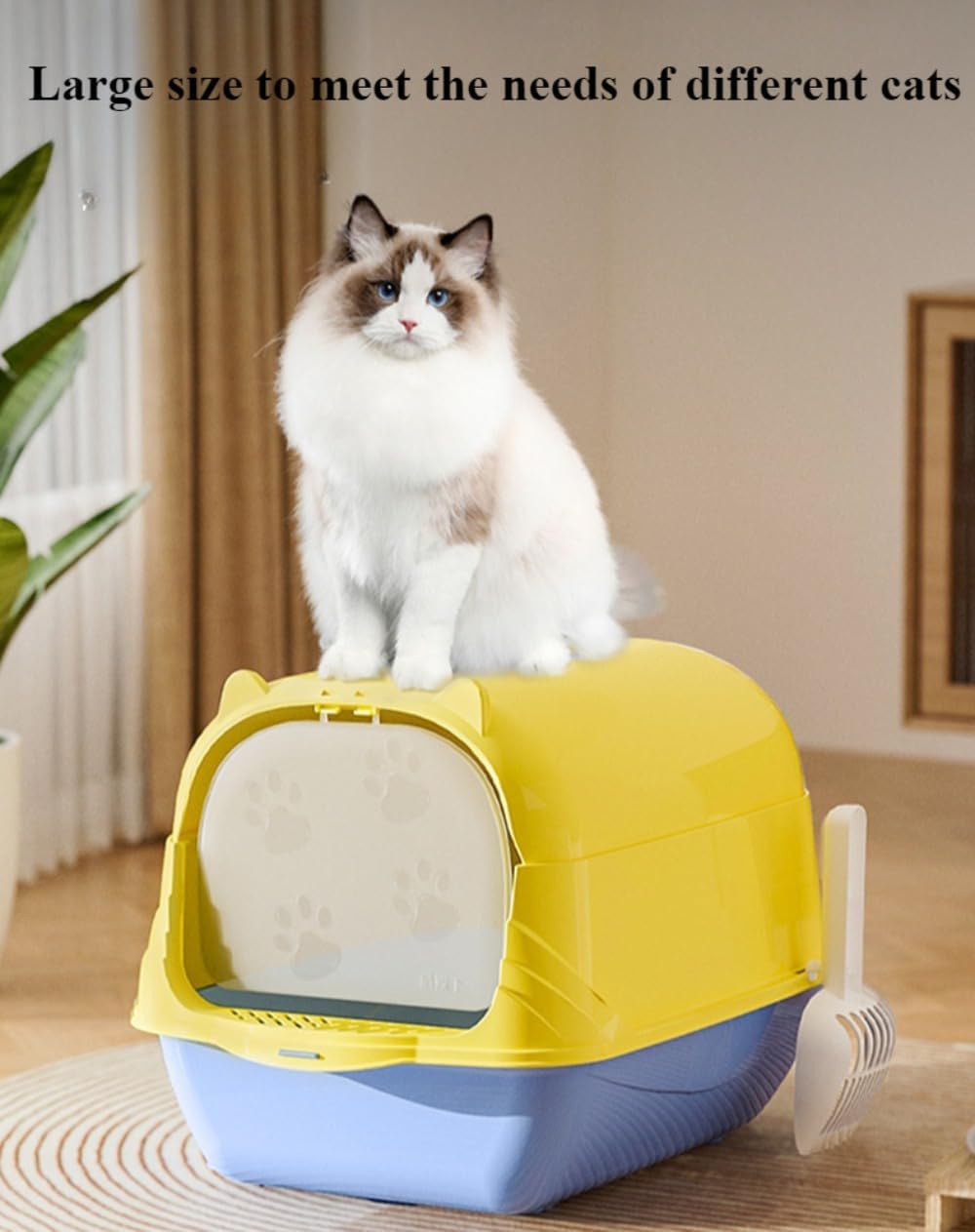 Fully Enclosed Cat Litter Box with Hood and Handle Durable with Flap on Front