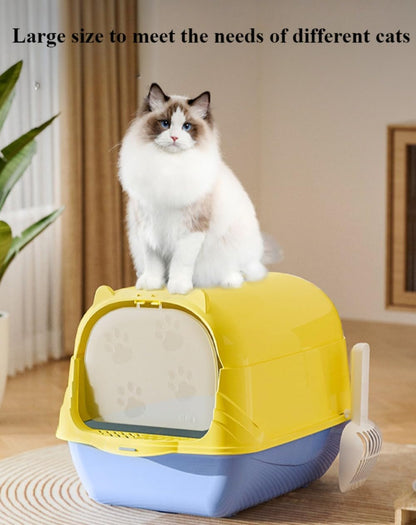 Fully Enclosed Cat Litter Box with Hood and Handle Durable with Flap on Front