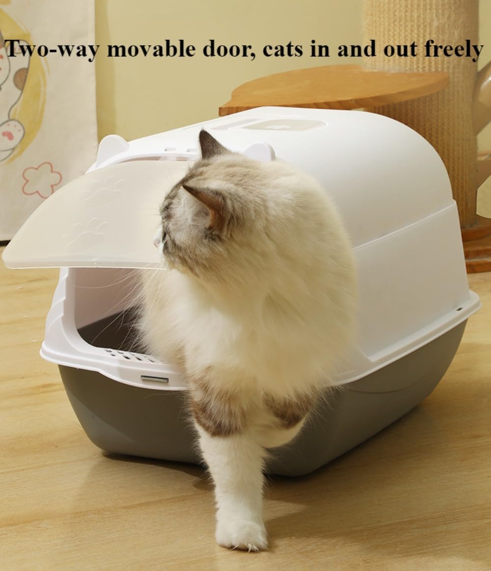Fully Enclosed Cat Litter Box with Hood and Handle Durable with Flap on Front