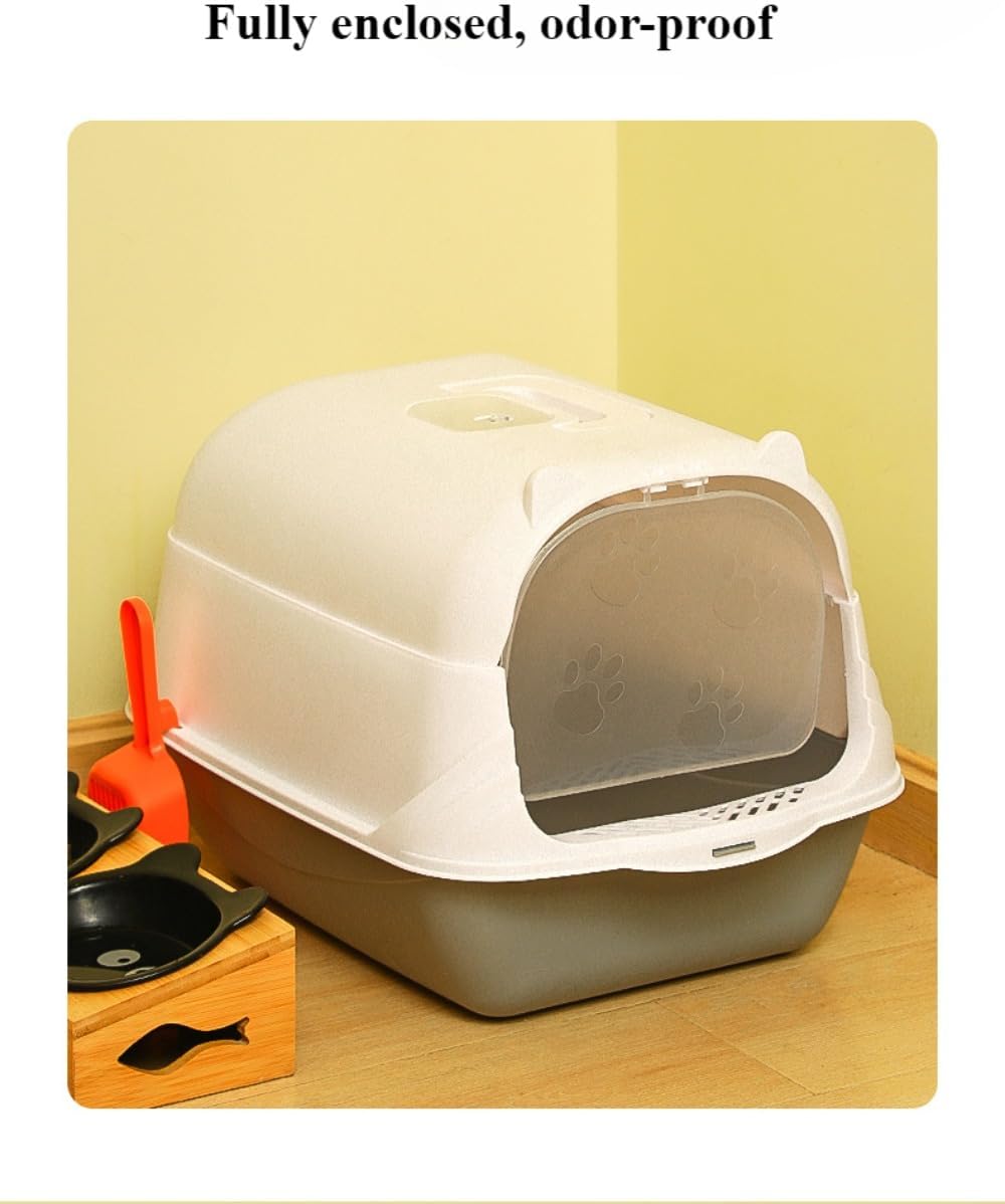 Fully Enclosed Cat Litter Box with Hood and Handle Durable with Flap on Front