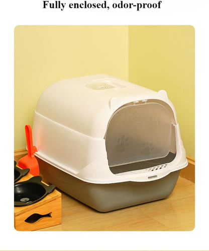 Fully Enclosed Cat Litter Box with Hood and Handle Durable with Flap on Front