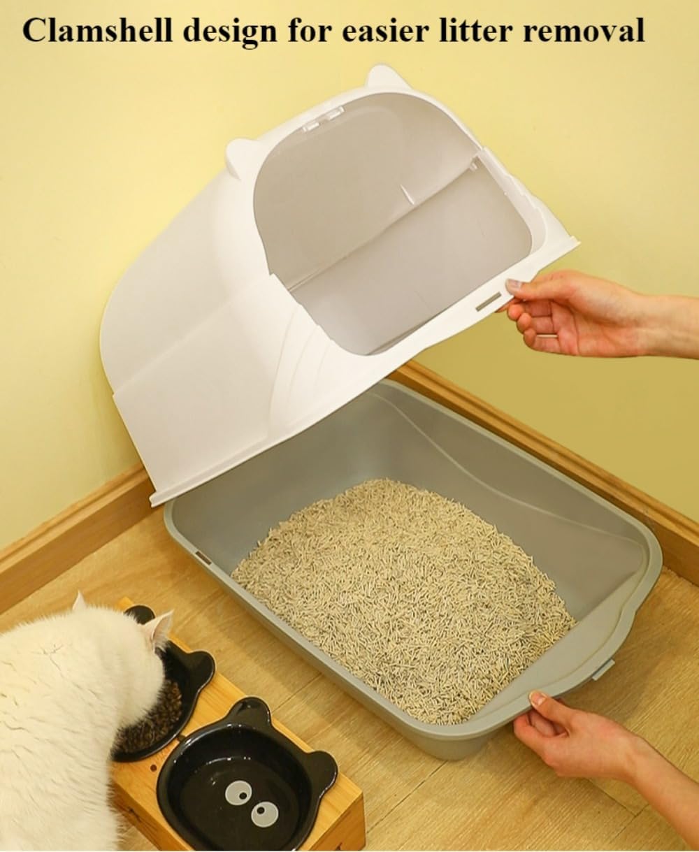Fully Enclosed Cat Litter Box with Hood and Handle Durable with Flap on Front