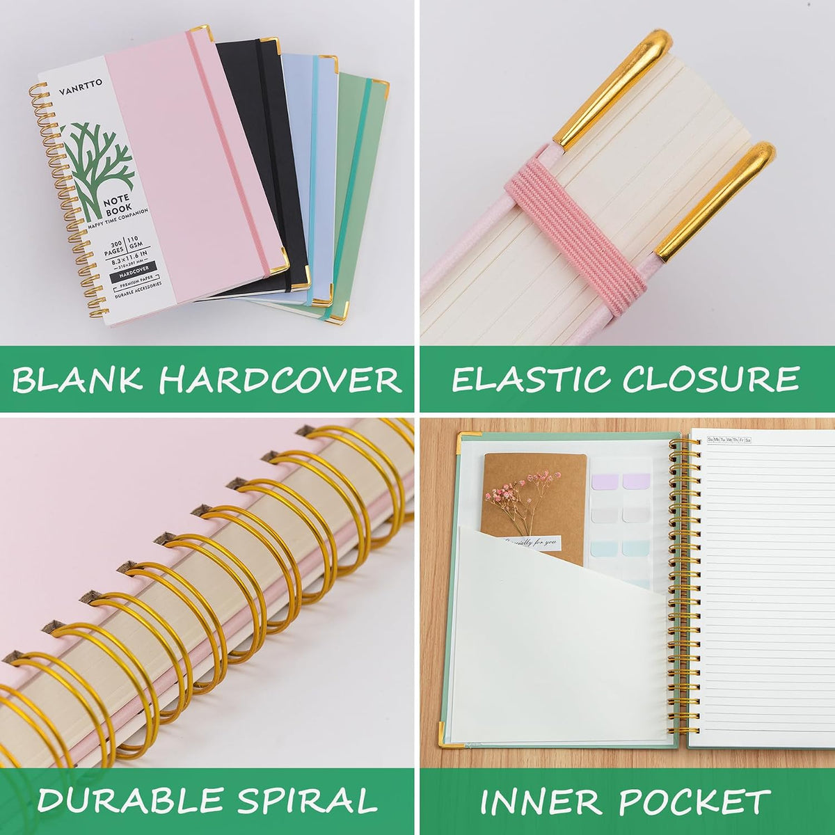VANRTTO Hardcover Spiral Notebook 8.5x11 IN Notebooks College Ruled Pink