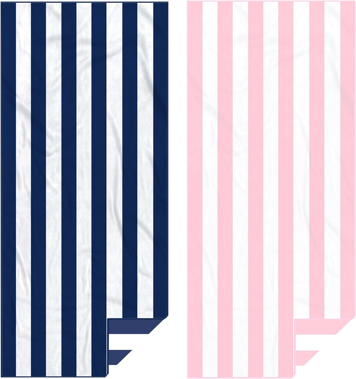 2 Pack Microfiber Beach Towel, Quick Dry Travel Towel Large Sand Free Towel for Beach, Camping, Swim Pool, Gym, Sports& Yoga 71"x32", Stripe Navy & Pink