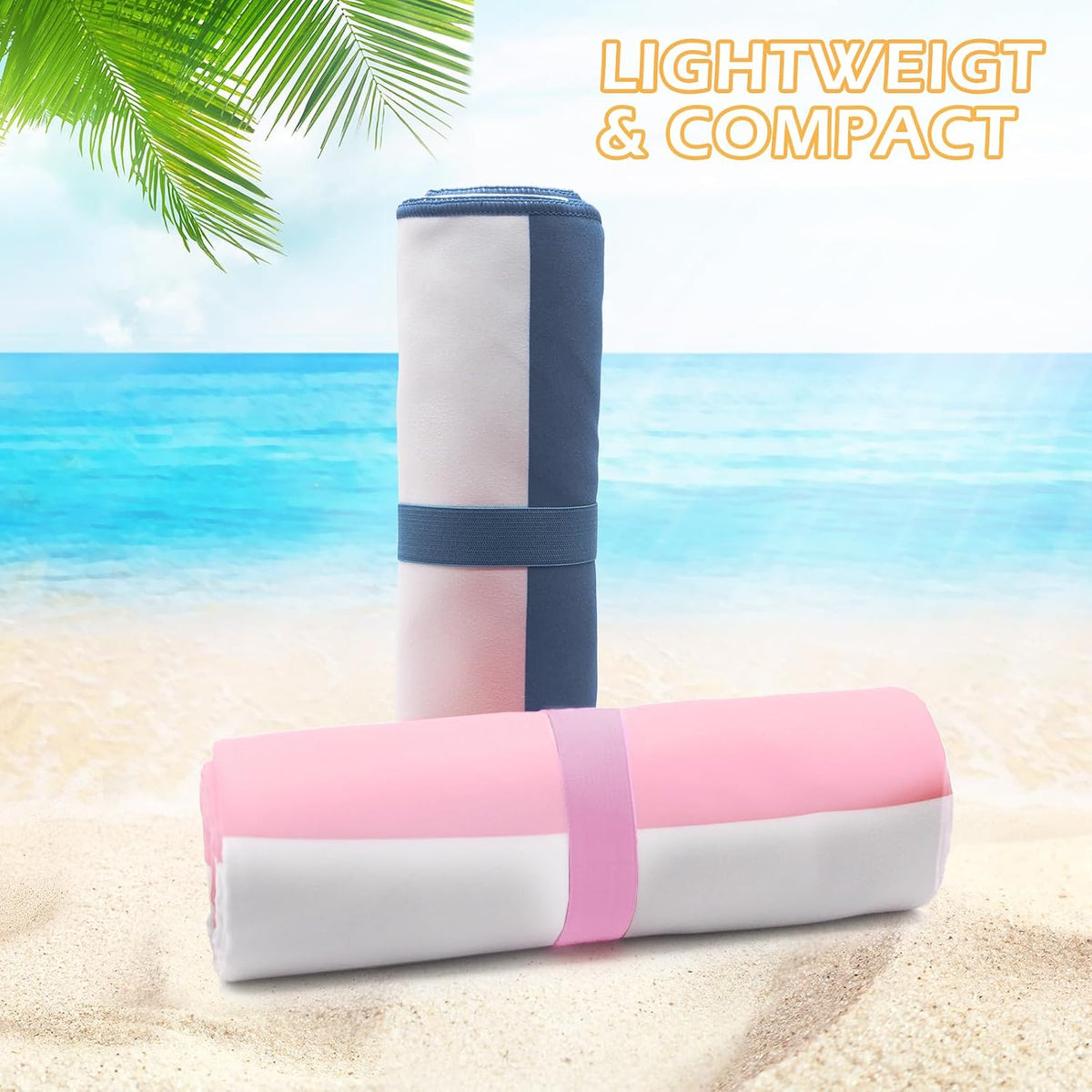 2 Pack Microfiber Beach Towel, Quick Dry Travel Towel Large Sand Free Towel for Beach, Camping, Swim Pool, Gym, Sports& Yoga 71"x32", Stripe Navy & Pink
