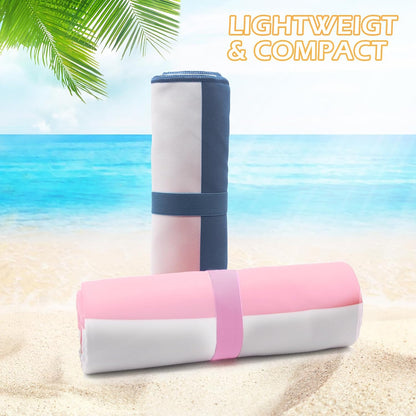 2 Pack Microfiber Beach Towel, Quick Dry Travel Towel Large Sand Free Towel for Beach, Camping, Swim Pool, Gym, Sports& Yoga 71"x32", Stripe Navy & Pink