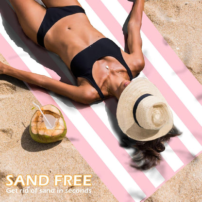 2 Pack Microfiber Beach Towel, Quick Dry Travel Towel Large Sand Free Towel for Beach, Camping, Swim Pool, Gym, Sports& Yoga 71"x32", Stripe Navy & Pink