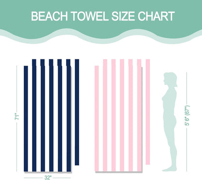 2 Pack Microfiber Beach Towel, Quick Dry Travel Towel Large Sand Free Towel for Beach, Camping, Swim Pool, Gym, Sports& Yoga 71"x32", Stripe Navy & Pink