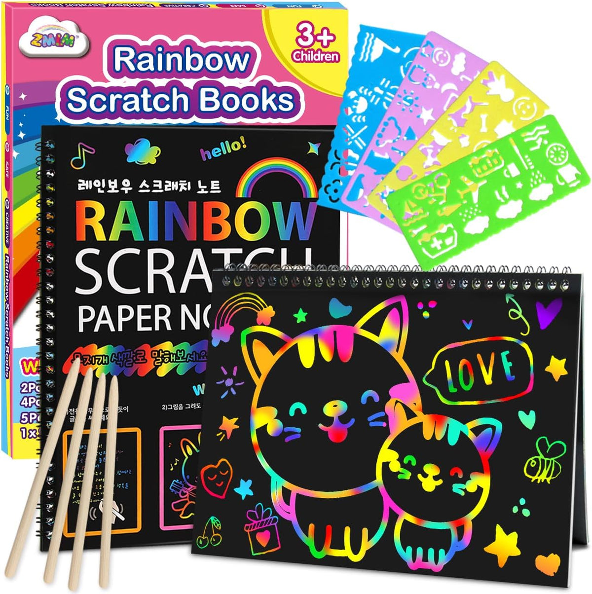 Scratch Paper Art-Crafts Gift: 2 Pack Rainbow Notebooks Supplies Toys