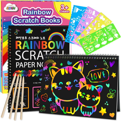 Scratch Paper Art-Crafts Gift: 2 Pack Rainbow Notebooks Supplies Toys