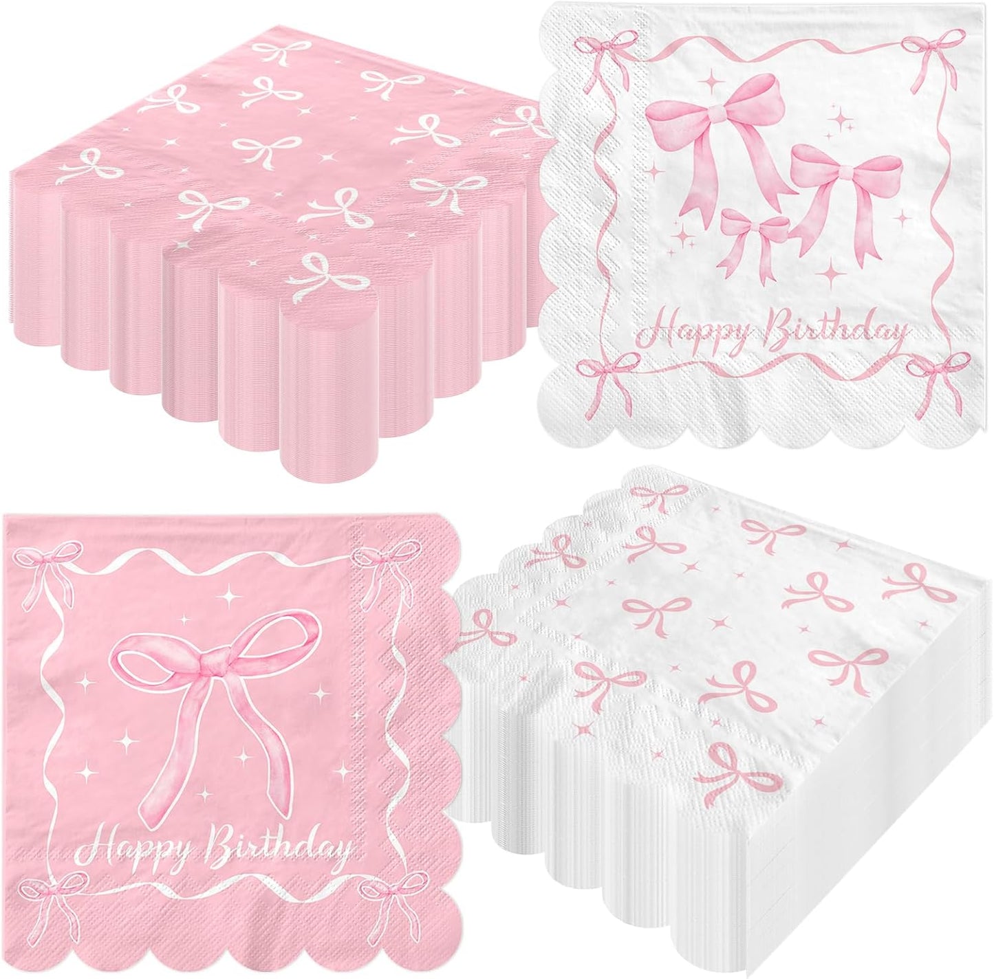 48Pcs Pink Bow Birthday Party Napkins Bow Theme Paper Napkins Coquette Birthday Decorations for Girls Bachelorette Party Supplies