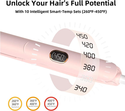 Flat Iron Hair Straightener and Curler 2 in 1, Professional 3D Floating Ceramic Plates with Dual Voltage, Negative Ion, LED Display & Auto Shut-Off for Smooth, Shiny, Frizz-Free Hair