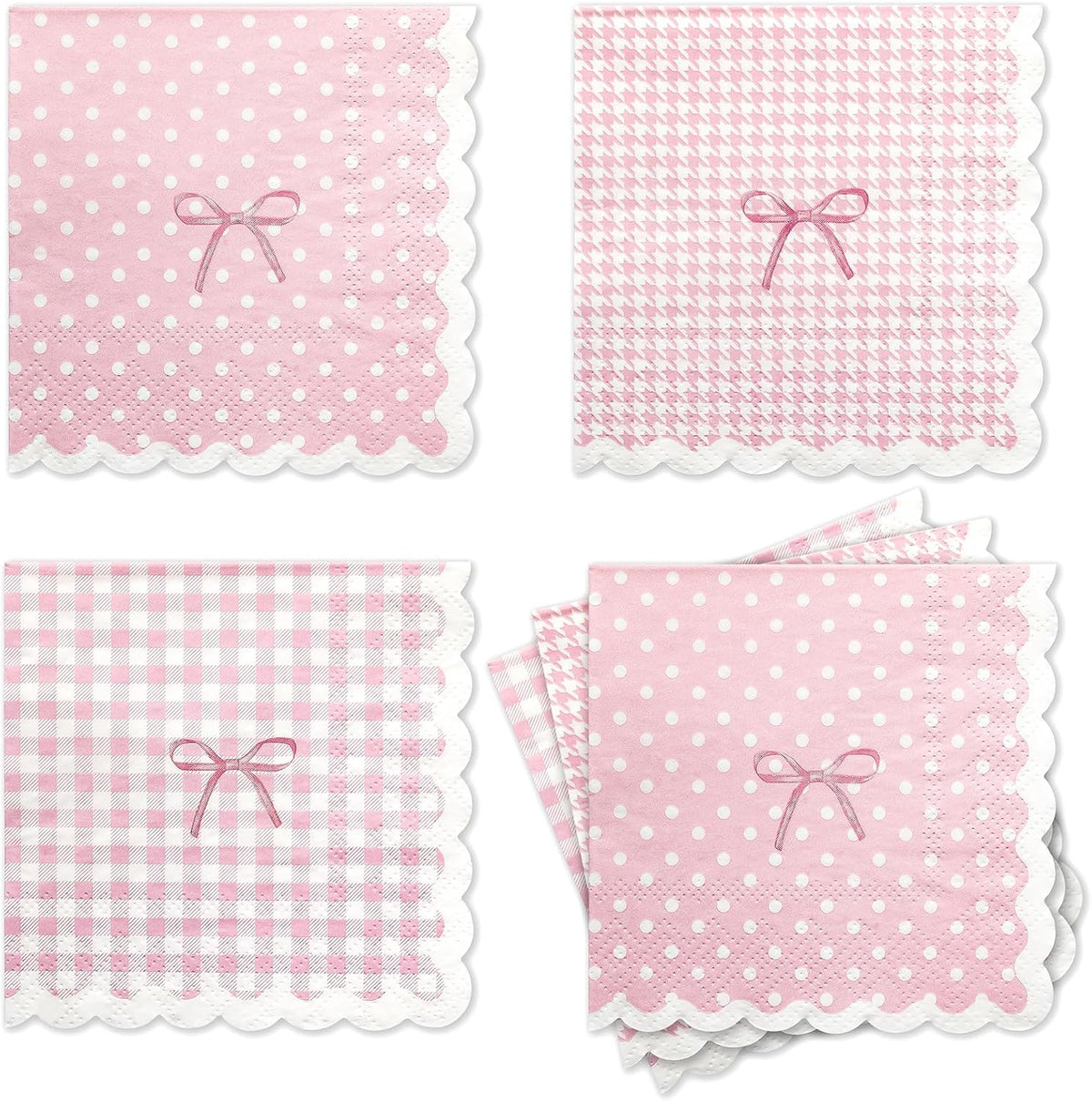105 Pcs Light Pink Napkins 3-Ply(Scalloped), 3 Assorted Patterns Disposable Paper Cocktail Napkins for Wedding, Baby Shower, Bridal Shower, Birthday, Tea Party, Not Easily Torn (5x5")
