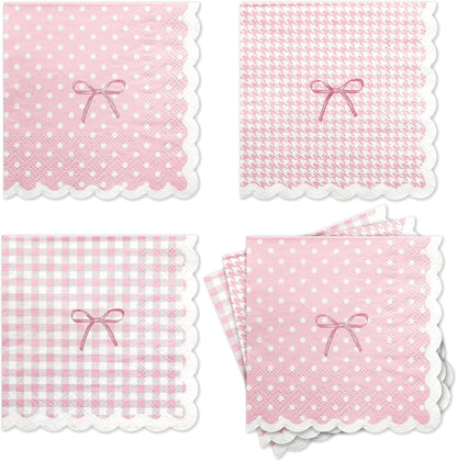 105 Pcs Light Pink Napkins 3-Ply(Scalloped), 3 Assorted Patterns Disposable Paper Cocktail Napkins for Wedding, Baby Shower, Bridal Shower, Birthday, Tea Party, Not Easily Torn (5x5")