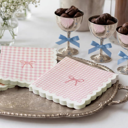 105 Pcs Light Pink Napkins 3-Ply(Scalloped), 3 Assorted Patterns Disposable Paper Cocktail Napkins for Wedding, Baby Shower, Bridal Shower, Birthday, Tea Party, Not Easily Torn (5x5")