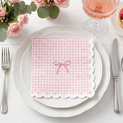 105 Pcs Light Pink Napkins 3-Ply(Scalloped), 3 Assorted Patterns Disposable Paper Cocktail Napkins for Wedding, Baby Shower, Bridal Shower, Birthday, Tea Party, Not Easily Torn (5x5")