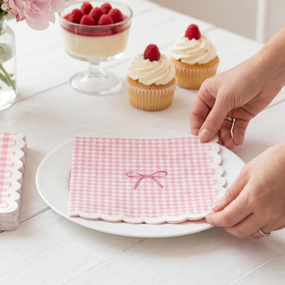 105 Pcs Light Pink Napkins 3-Ply(Scalloped), 3 Assorted Patterns Disposable Paper Cocktail Napkins for Wedding, Baby Shower, Bridal Shower, Birthday, Tea Party, Not Easily Torn (5x5")