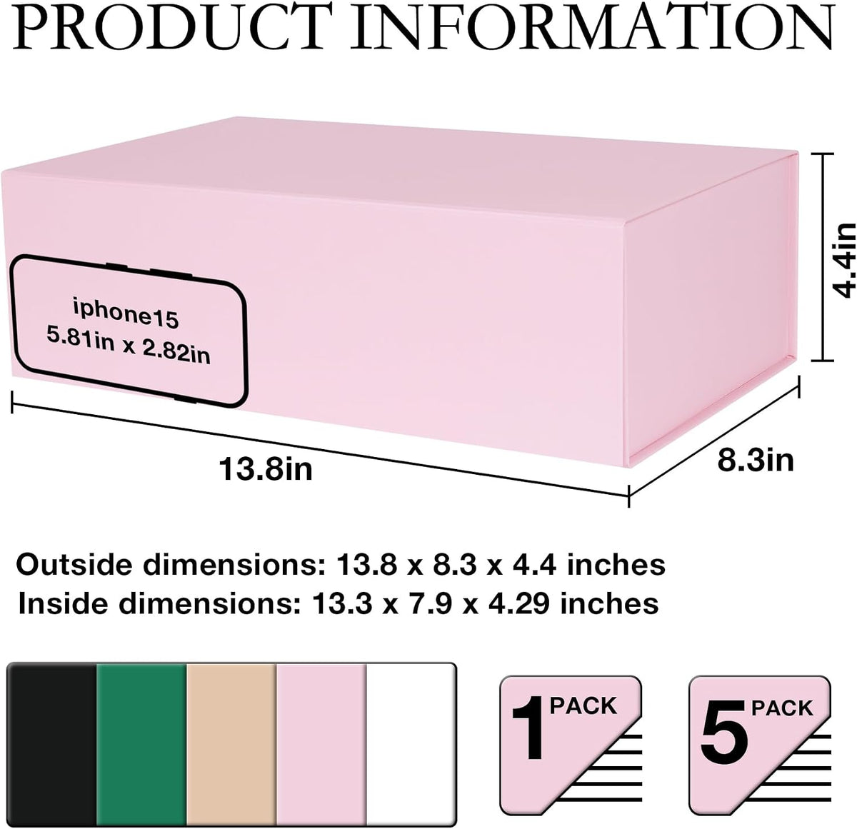 LFBOX Pink Gift Box with Magnetic Lid 1 Pack