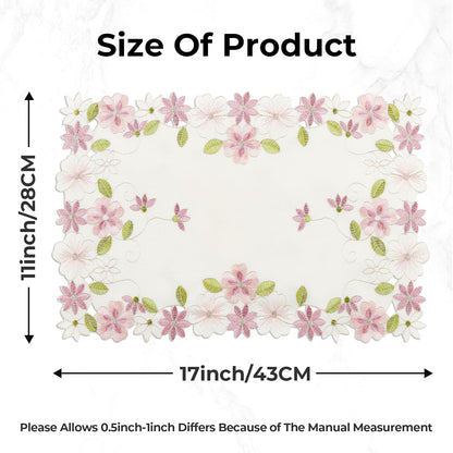 Flower Placemat with Cutout Flower Edge, Pink Floral Cutwork Embroidered Placemats for Wedding Birthday Dinner Party Table Decor, Set of 4,Rectangular