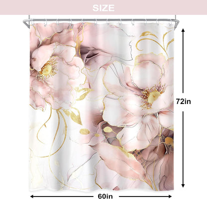 Elegant Marble Pink Gold Ombre Abstract Floral Bathroom Shower Curtain Set