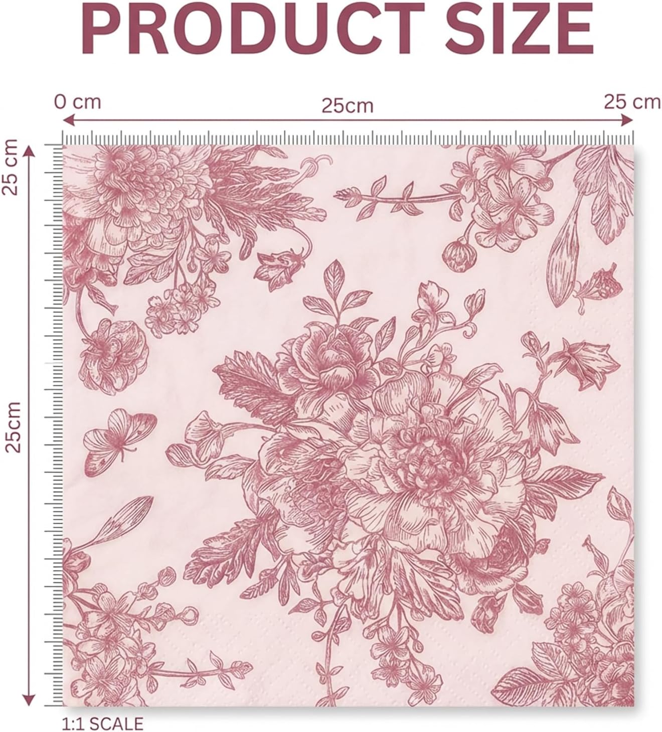Pink Floral Cocktail Napkins 100 Pcs, Vintage Flower Butterfly Napkins for Easter Mothers Day Wedding Bridal Baby Shower Tea Party