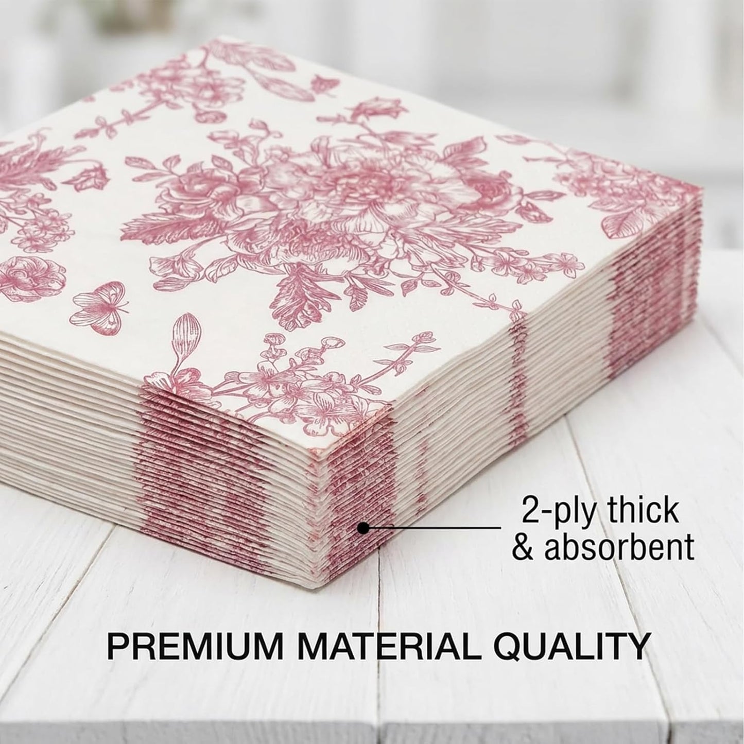 Pink Floral Cocktail Napkins 100 Pcs, Vintage Flower Butterfly Napkins for Easter Mothers Day Wedding Bridal Baby Shower Tea Party