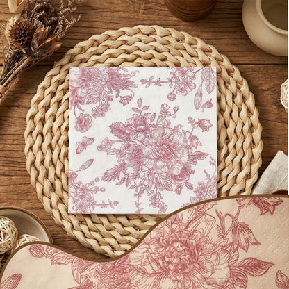 Pink Floral Cocktail Napkins 100 Pcs, Vintage Flower Butterfly Napkins for Easter Mothers Day Wedding Bridal Baby Shower Tea Party