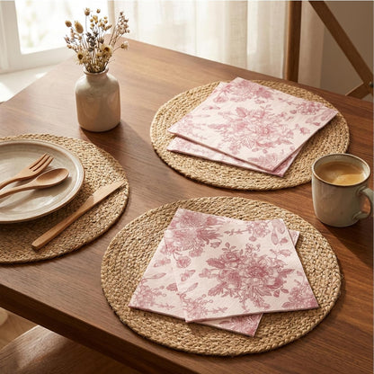 Pink Floral Cocktail Napkins 100 Pcs, Vintage Flower Butterfly Napkins for Easter Mothers Day Wedding Bridal Baby Shower Tea Party