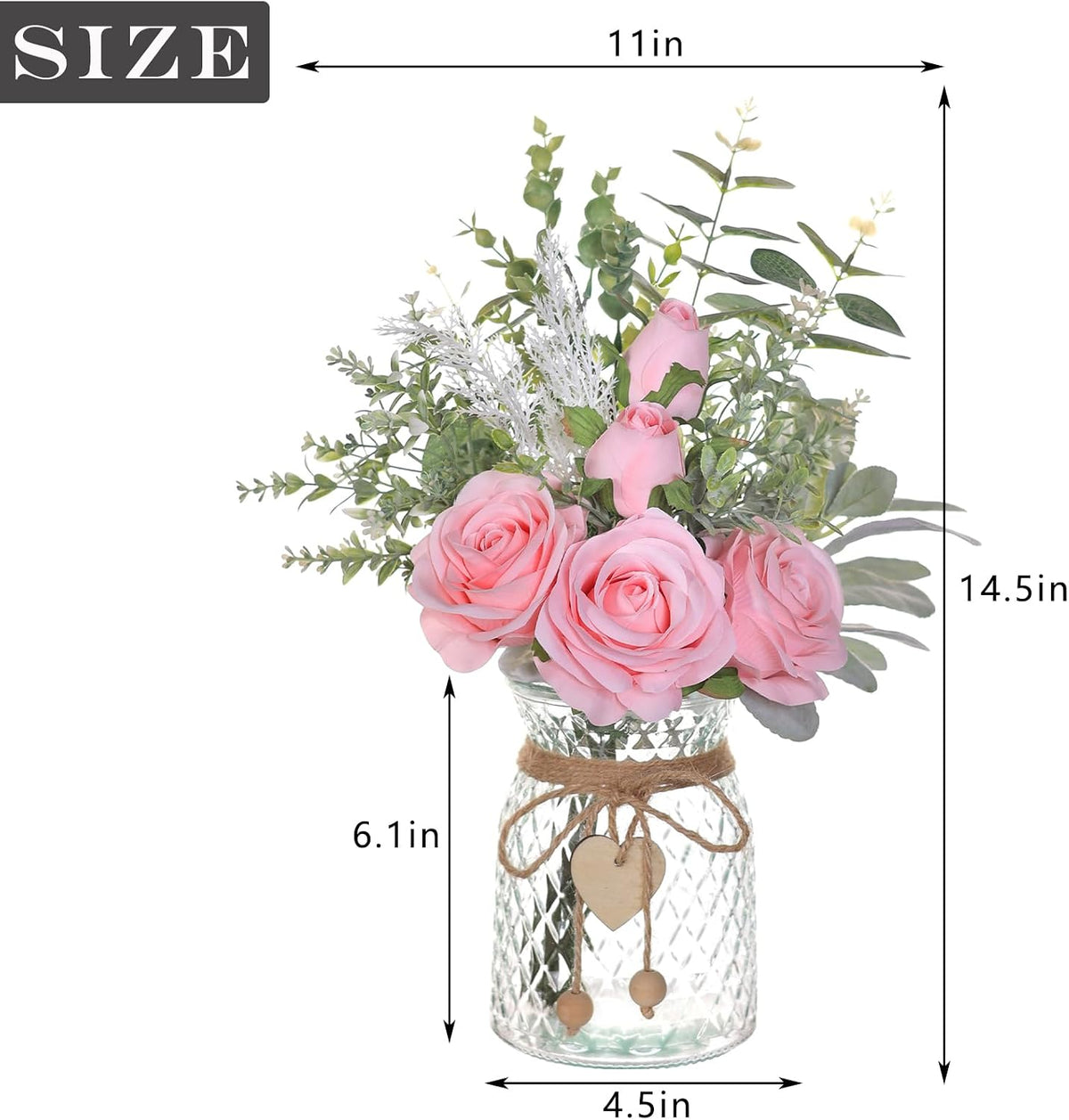 14.5" Artificial Silk Roses with Vase for Home Decoration (Pink)