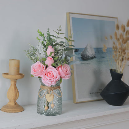 14.5" Artificial Silk Roses with Vase for Home Decoration (Pink)