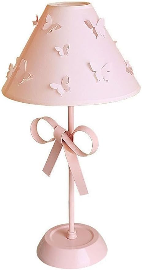 Pink Bow Desk Lamp for Girls Room Nordic Metal Table Lamp for Girl's Bedroom Décor Cute Coquette Table Light with Fabric Stitch Shade Modern Children Bedside Lamp Kids Reading Lighting (Pink)
