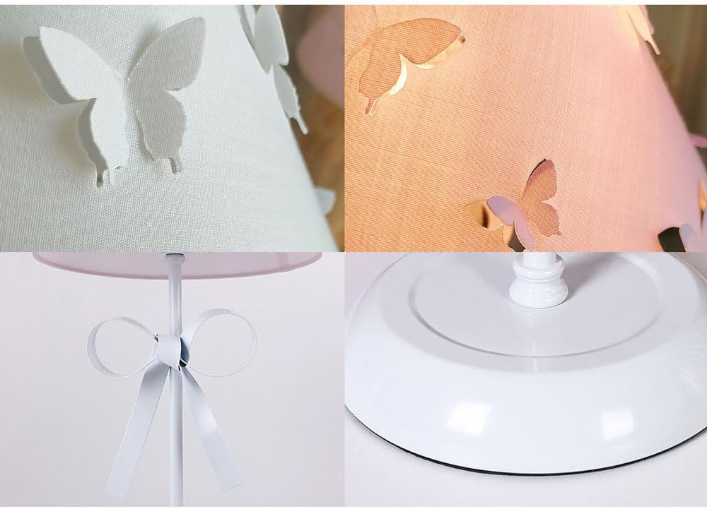 Pink Bow Desk Lamp for Girls Room Nordic Metal Table Lamp for Girl's Bedroom Décor Cute Coquette Table Light with Fabric Stitch Shade Modern Children Bedside Lamp Kids Reading Lighting (Pink)