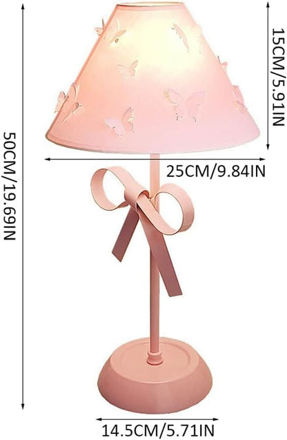 Pink Bow Desk Lamp for Girls Room Nordic Metal Table Lamp for Girl's Bedroom Décor Cute Coquette Table Light with Fabric Stitch Shade Modern Children Bedside Lamp Kids Reading Lighting (Pink)