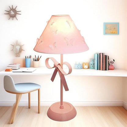 Pink Bow Desk Lamp for Girls Room Nordic Metal Table Lamp for Girl's Bedroom Décor Cute Coquette Table Light with Fabric Stitch Shade Modern Children Bedside Lamp Kids Reading Lighting (Pink)