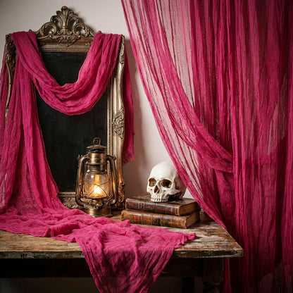 197"x71" Pink Halloween Scary Gauze, Spooky Cloth Party Decoration