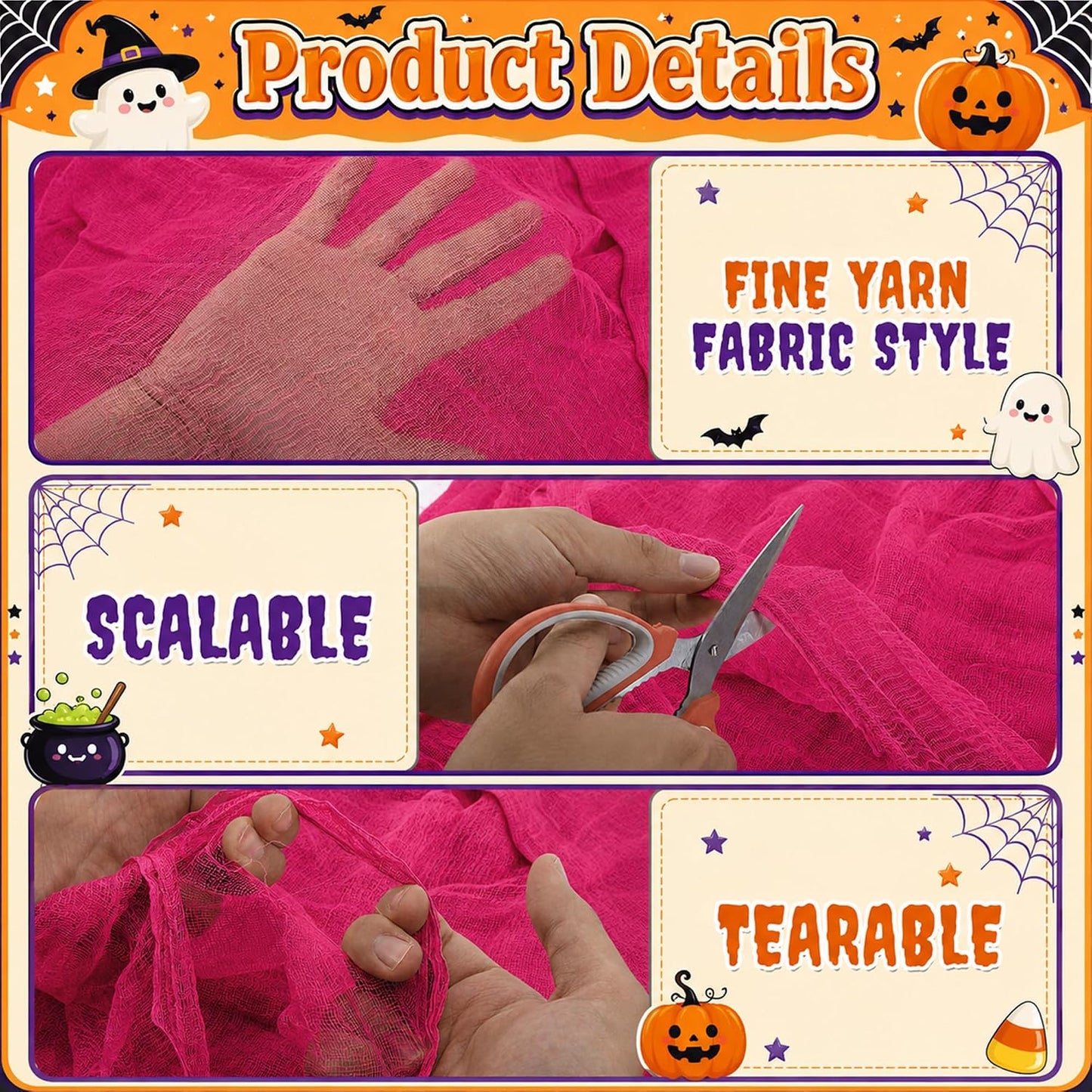 197"x71" Pink Halloween Scary Gauze, Spooky Cloth Party Decoration
