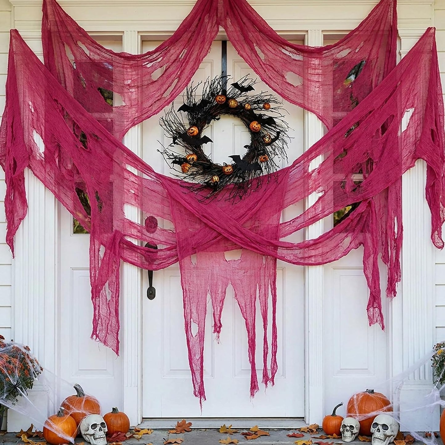 197"x71" Pink Halloween Scary Gauze, Spooky Cloth Party Decoration