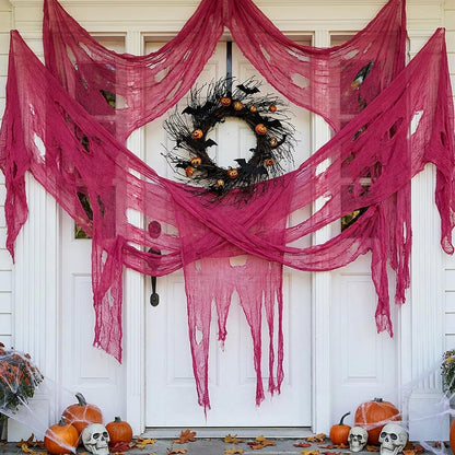 197"x71" Pink Halloween Scary Gauze, Spooky Cloth Party Decoration