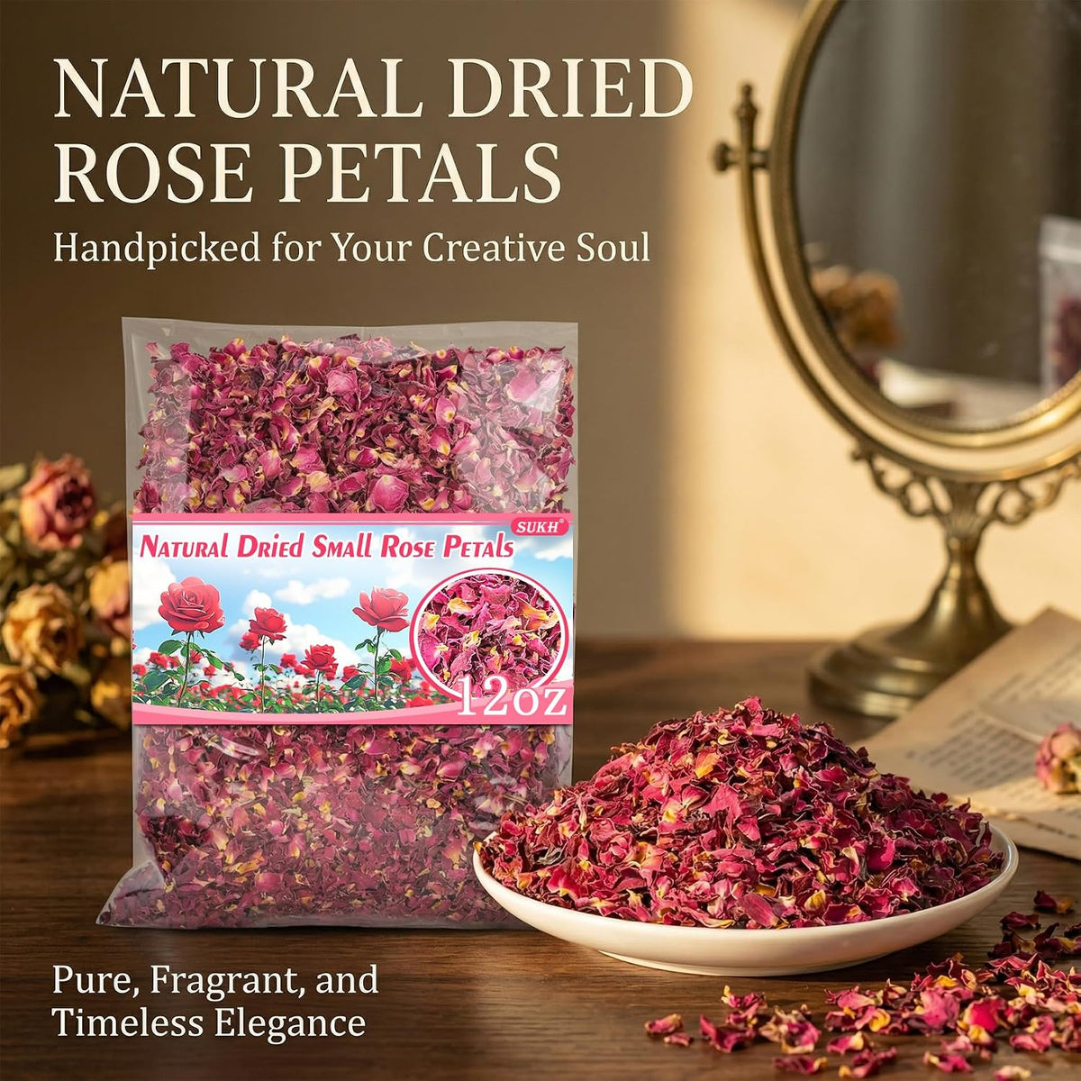 12oz Dried Rose Petals - Red Pink Flower Petals for Soap Candle Crafts