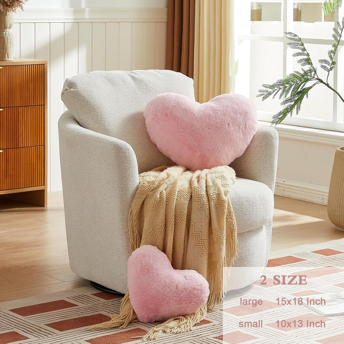 EastTree Heart Pillows, Pink Heart Shaped Pillows, Love Throw Pillows Gifts, Ultra Soft Faux Rabbit Fur Cute Pillows, Women Girls Kid Room Decor 10x13 Inch