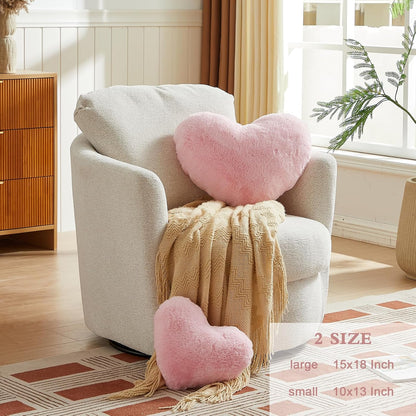 EastTree Heart Pillows, Pink Heart Shaped Pillows, Love Throw Pillows Gifts, Ultra Soft Faux Rabbit Fur Cute Pillows, Women Girls Kid Room Decor 10x13 Inch